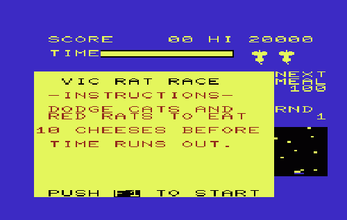 Radar Ratrace title screen for Vic-20